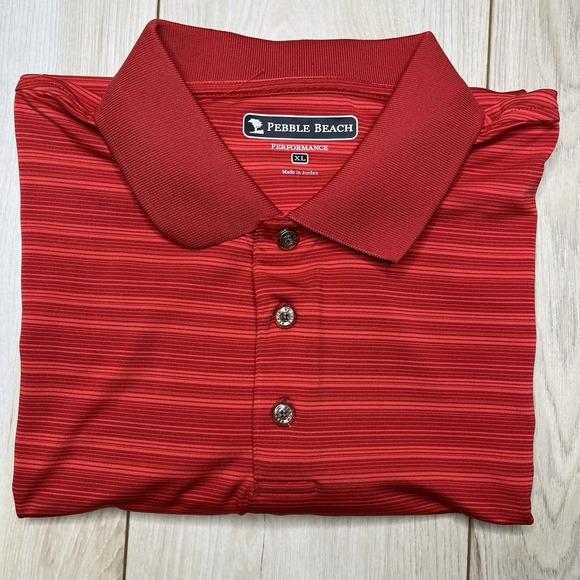 Pebble Beach Performance Golf Polo Shirt Soft Striped Red Mens Size XL - Picture 1 of 12